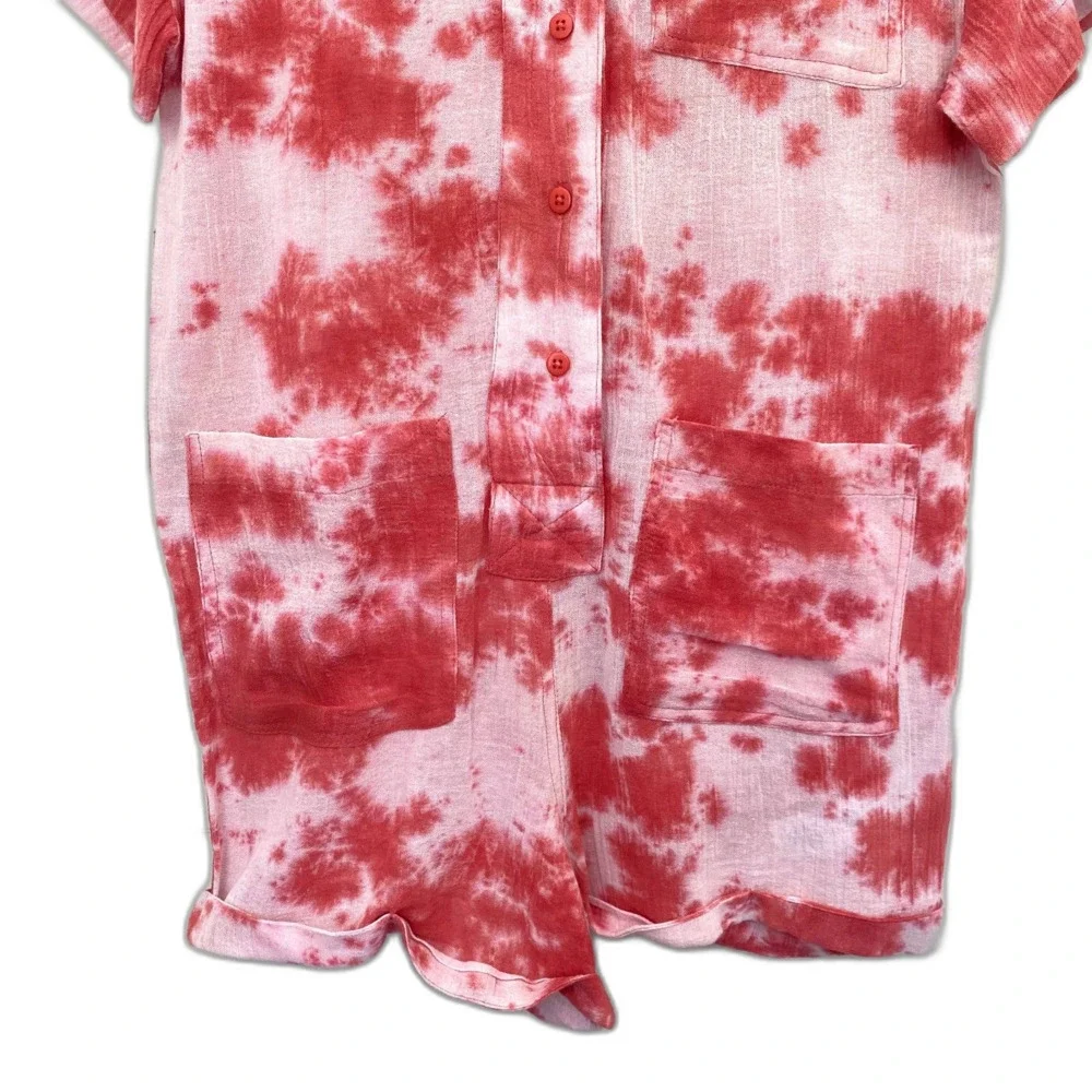 NWT‎ Nasty Gal Tie Dye Lightweight Romper Pink 100% Cotton Summer US Size 6 - Picture 3 of 6